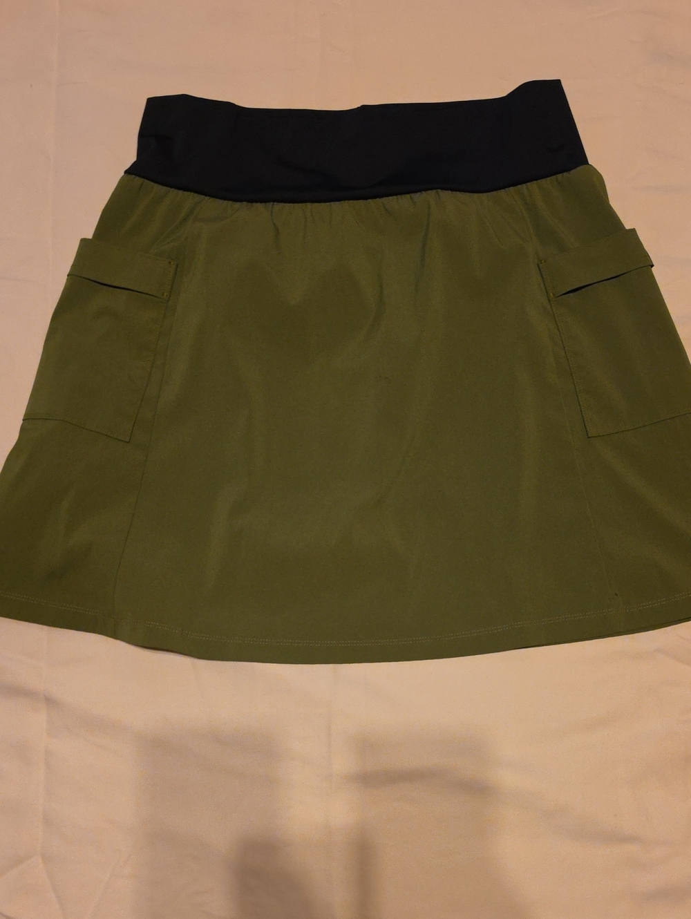 Purple Rain Adventure: Olive Green A-Line Skirt with Black Waistband